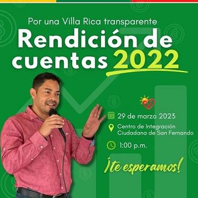 Invitación Rendición de Cuentas 2022 Villa Rica, cauca