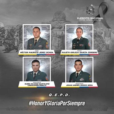 Tripulación del Ejercito Nacional que perdió la vida en accidente aéreo en el departamento del Choco 